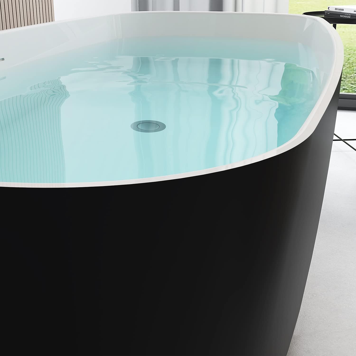 59' Lucite Acrylic Freestanding Bathtub, Rectangular Shape Contemporary Soaking Tub with Toe-tap Chrome Center Drain, Slotted Overflow, cUPC Certified, Matte Black