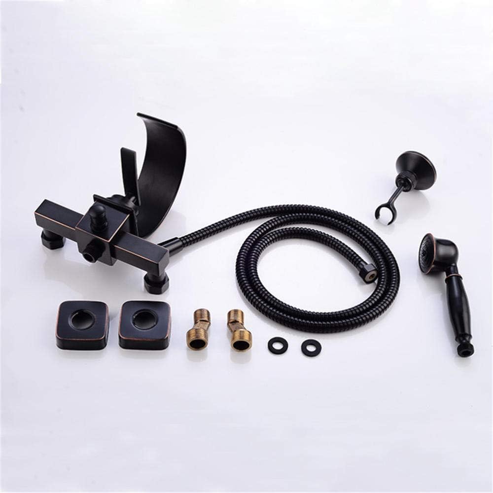 Shower System Waterfall Bathtub Shower Faucet Set Black Bathtub Mixer Tap Dual Contral Shower Wall Mounted Shower Faucet-Black