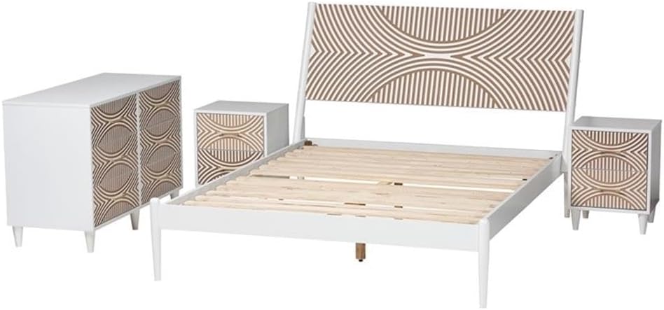 Baxton Studio Louetta White Caved Contrasting Queen Size 4-Piece Bedroom Set