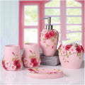 Bathroom Accessories Set Creativity Romantic Wedding Bath Set Resin Bath Ensemble Includes Toothbrush Holder, 2 Tumblers, Liquid Soap Dispenser, Soap Dish,Pink