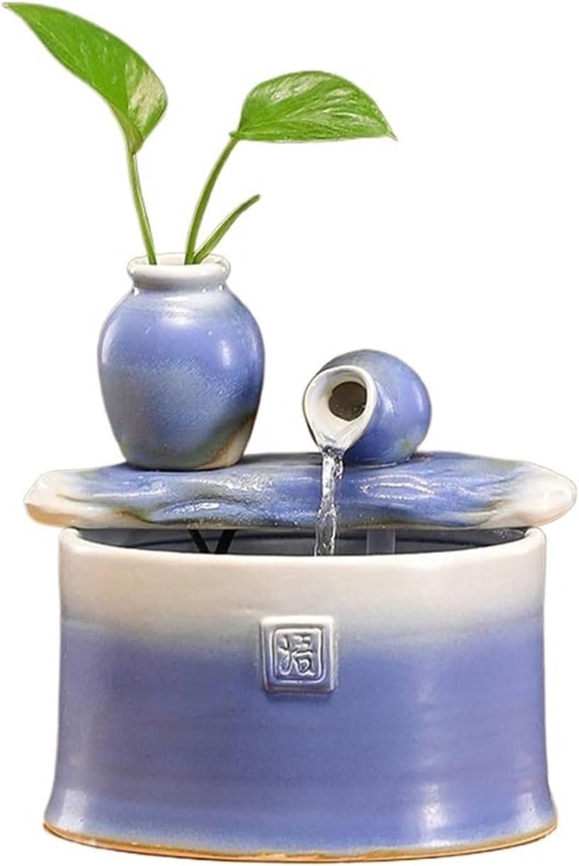 Tabletop Ceramic Tabletop Fountain Small Water Ornamentn for Office Home Decoration Decor(Purple)