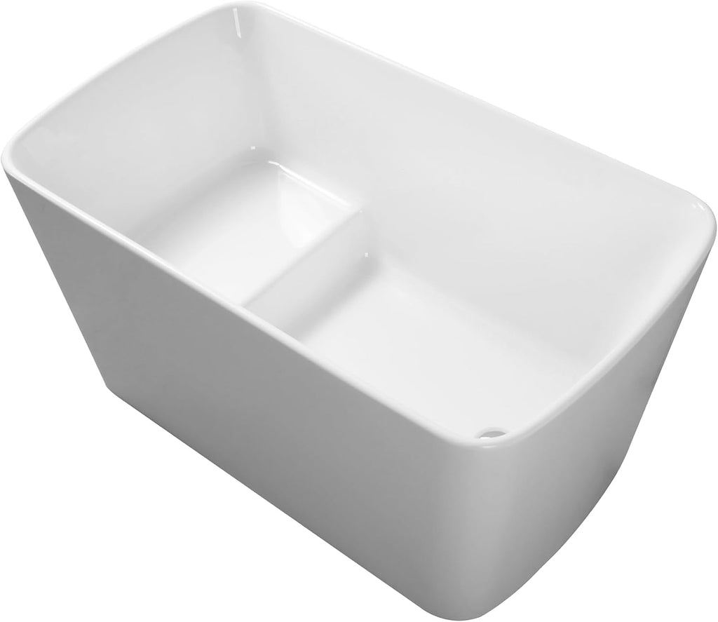 49 Inch Freestanding Bathtub Acrylic Compact Soaking Tub with Chrome Drain & Overflow, Space-Saving Sit-In Design for Small Bathrooms, Modern Glossy White