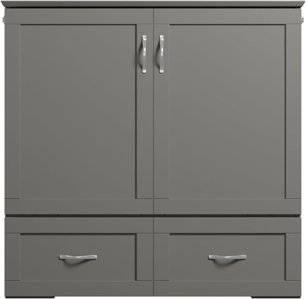 AFI, Hamilton Twin XL Murphy Bed Chest with 6' Mattress, Storage Drawer, and Built-in USB Charger, Grey