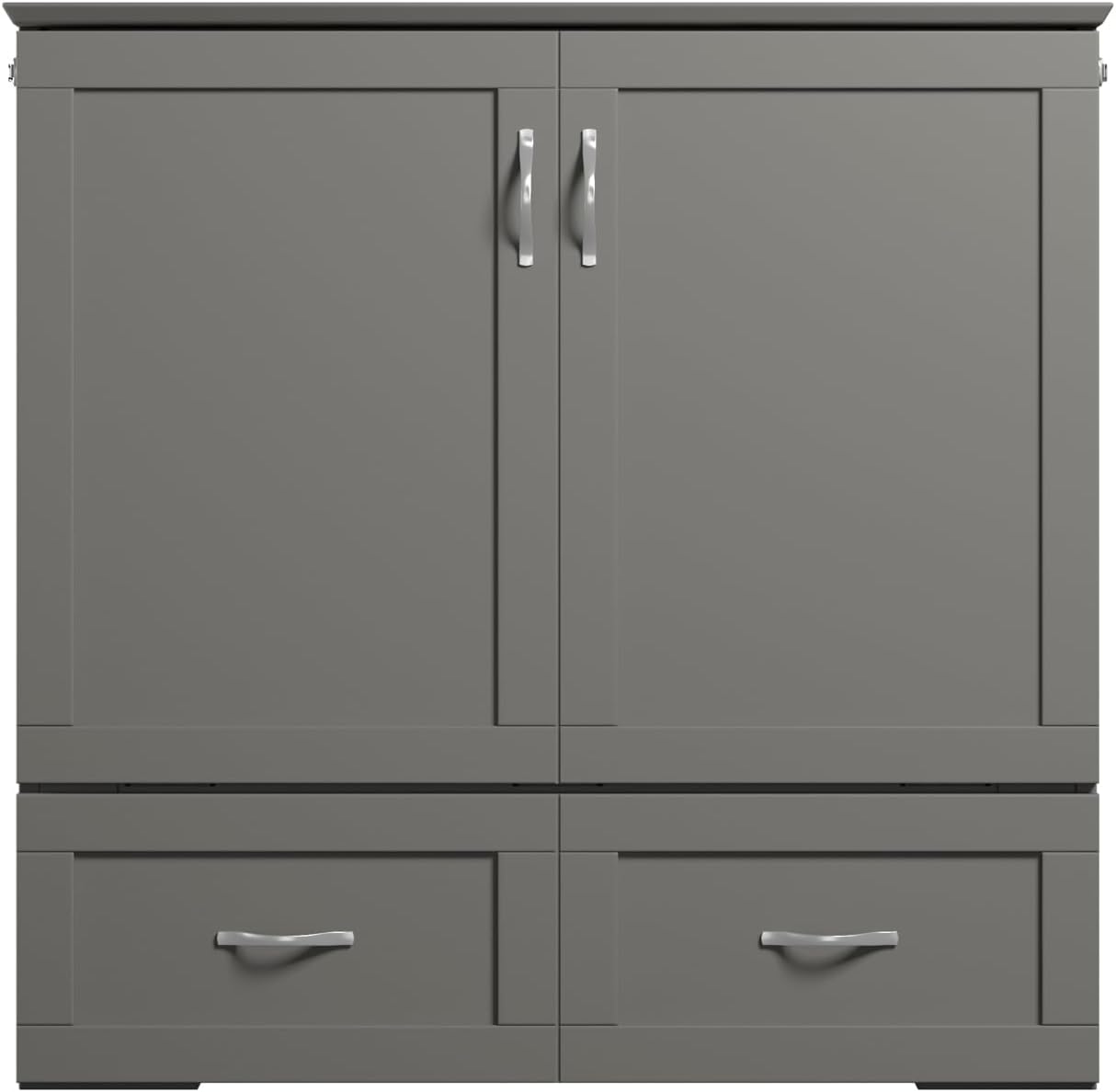 AFI, Hamilton Twin XL Murphy Bed Chest with 6' Mattress, Storage Drawer, and Built-in USB Charger, Grey