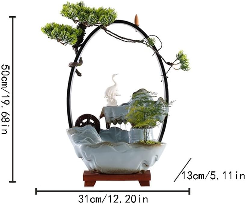 GUERNSEY Tabletop Fountain Chinese Flowing Water Rockery Desktop Fountain Ornaments Office Ceramic Desktop Fountain Living Room Desktop Decorations Indoor Waterfall Feature Indoor Fountain