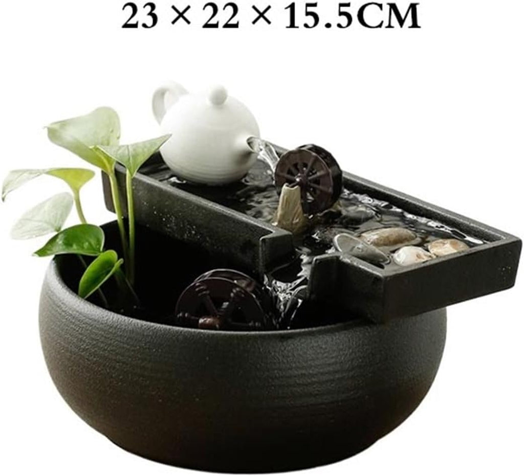 Tabletop Indoor Tabletop Fountain Water Feature with Feng Shui Wheel for Meditation Relaxation Decor