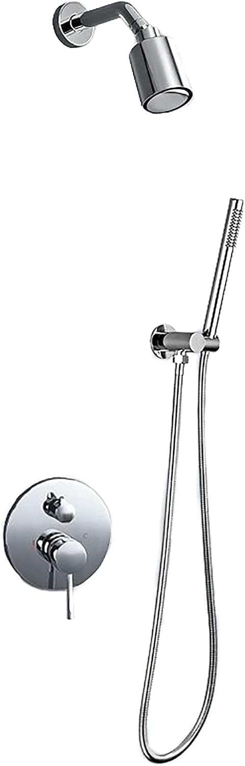 Shower System Round Rainfall Shower Head System with Handheld Combo Set, Wall Mounted Shower Faucet Set Complete with Brass Valve and Trim Kit (Color : Chrome)