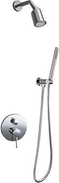 Shower System Round Rainfall Shower Head System with Handheld Combo Set, Wall Mounted Shower Faucet Set Complete with Brass Valve and Trim Kit (Color : Chrome)