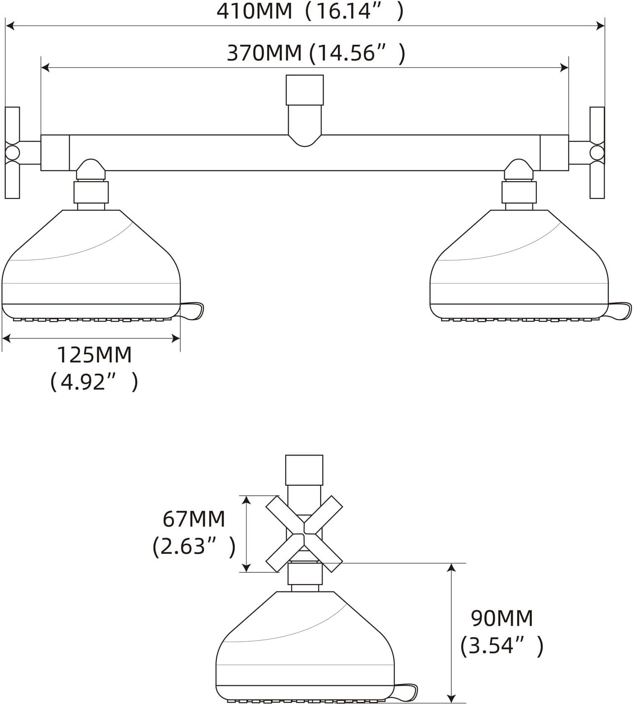 Double Shower Head with Manifold Shut-Off Valve,4 Function 2 Shower Sprayers For Couples Shower,High Pressure Dual Shower Heads Combo Set,Brushed Gold,AG1MG
