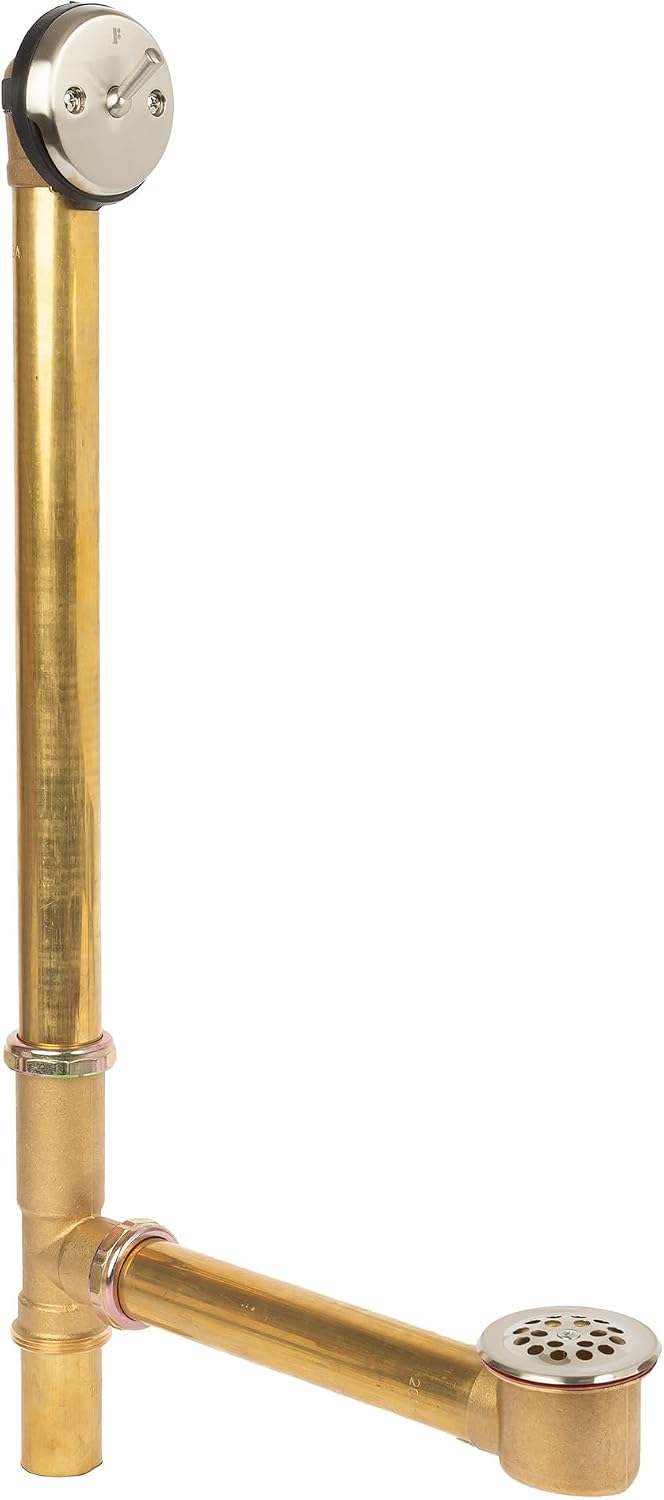 Fine Fixtures Bathtub Shower Drain - 20 Gauge Brass Tubing, Trip Lever Overflow Assembly Tub Drain Kit - Satin Nickel