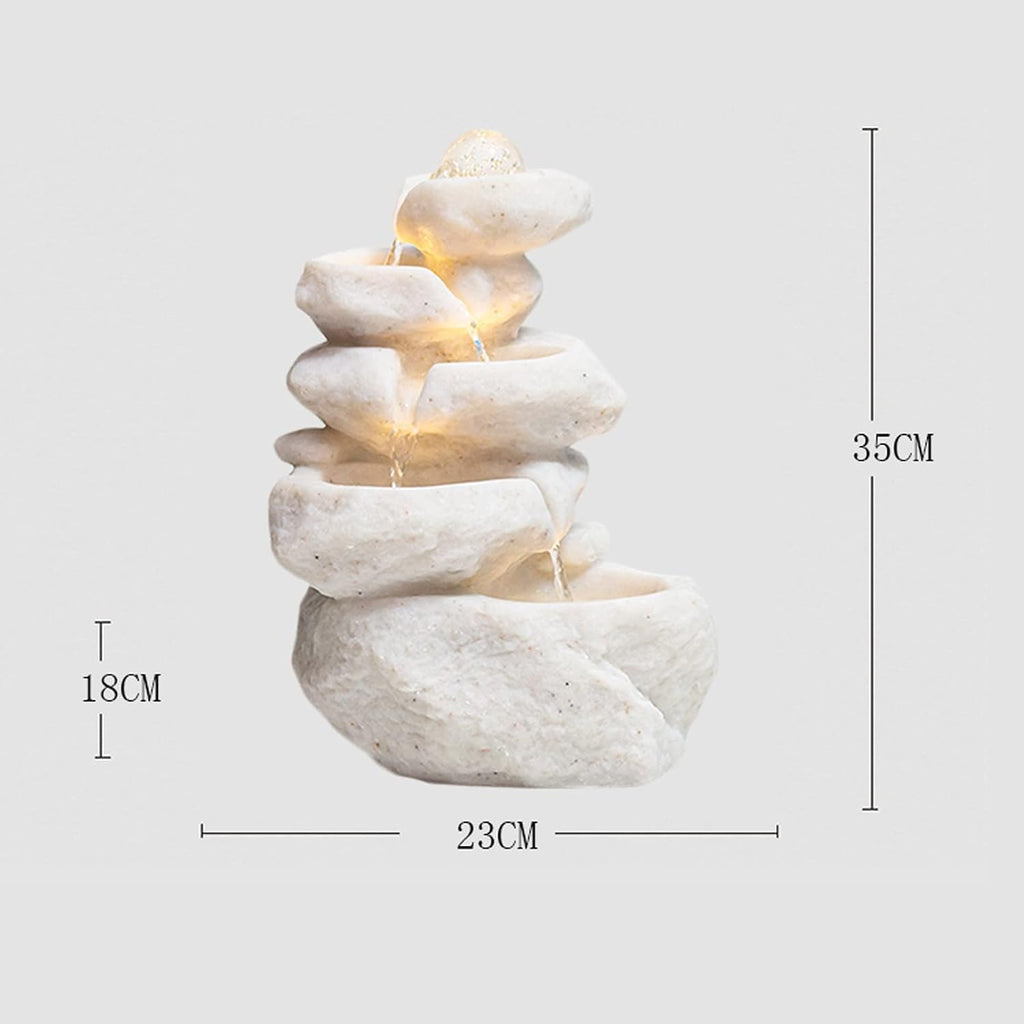 Tabletop Fountain Indoor Tabletop Fountain with LED Lights, Decorative Tiered Rock and Waterfall Design, Quiet and Soothing Water Sound, Small 13.7 Inch Desktop Size Water Fountain Desktop Fountains (