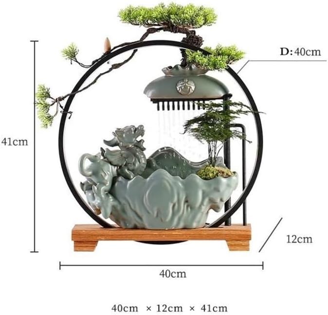 Tabletop Fountains, Ceramic Tabletop Fountain with LED Light Ring and Backflow Incense Burner Holder Circulating Water Feature