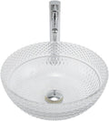 Tempered Glass Vessel Bathroom Vanity Sink Round Bowl, Transparent Above Counter Bathroom Vessel Vanity Sink with Chrome Faucet and Pop-Up Drain Combo,Single Basin Set (Complete Set)
