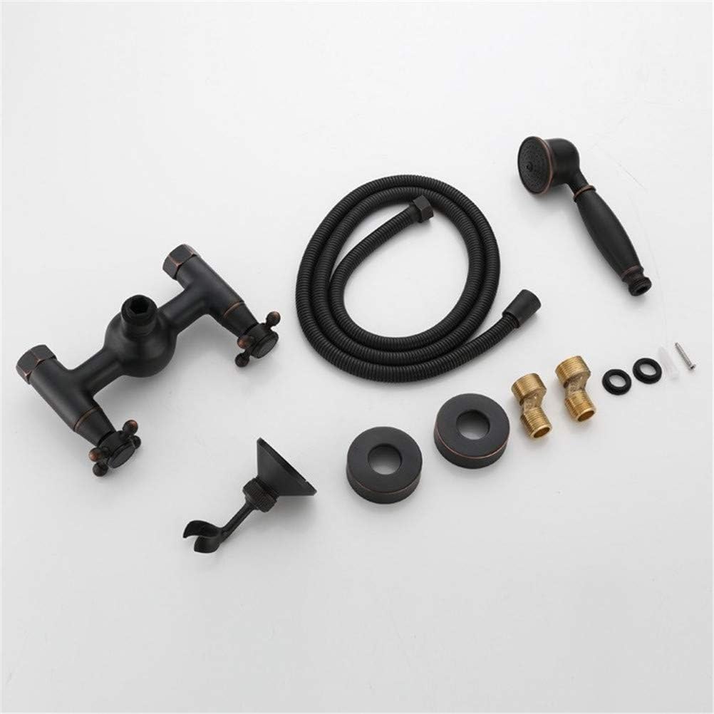 Bathtub Faucet with Shower, Bathroom Tub Taps Wall Mounted Antique Brass Bathtub Faucet with Hand Shower Set Handheld Tub Shower Faucet System Mixer Set, Black