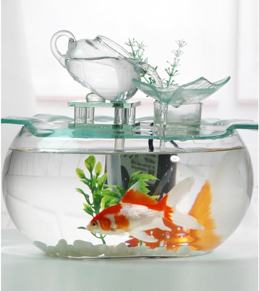 GRFIT Indoor Fountain Glass Flow Zen Aquarium Fountain, Modern Minimalist Desktop Decoration Tabletop Fountain