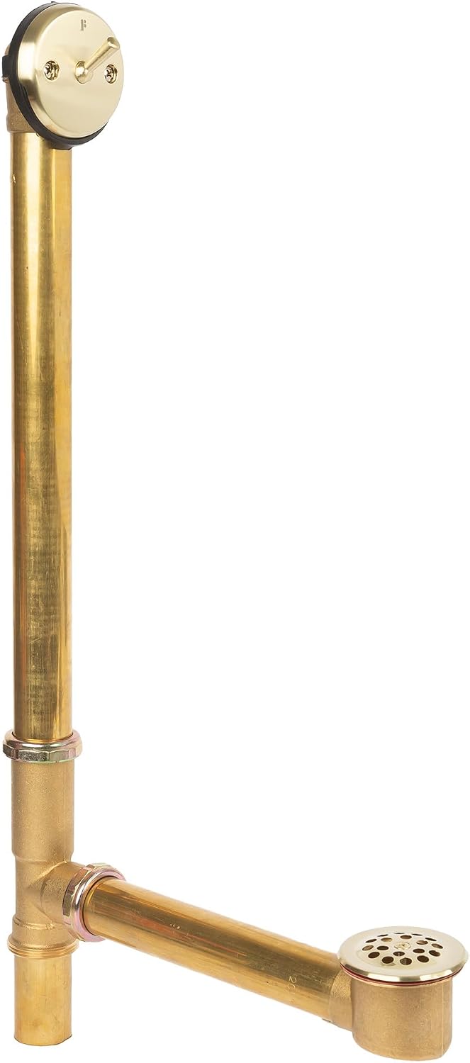 Fine Fixtures Bathtub Shower Drain - 20 Gauge Brass Tubing, Trip Lever Overflow Assembly Tub Drain Kit - Satin Brass