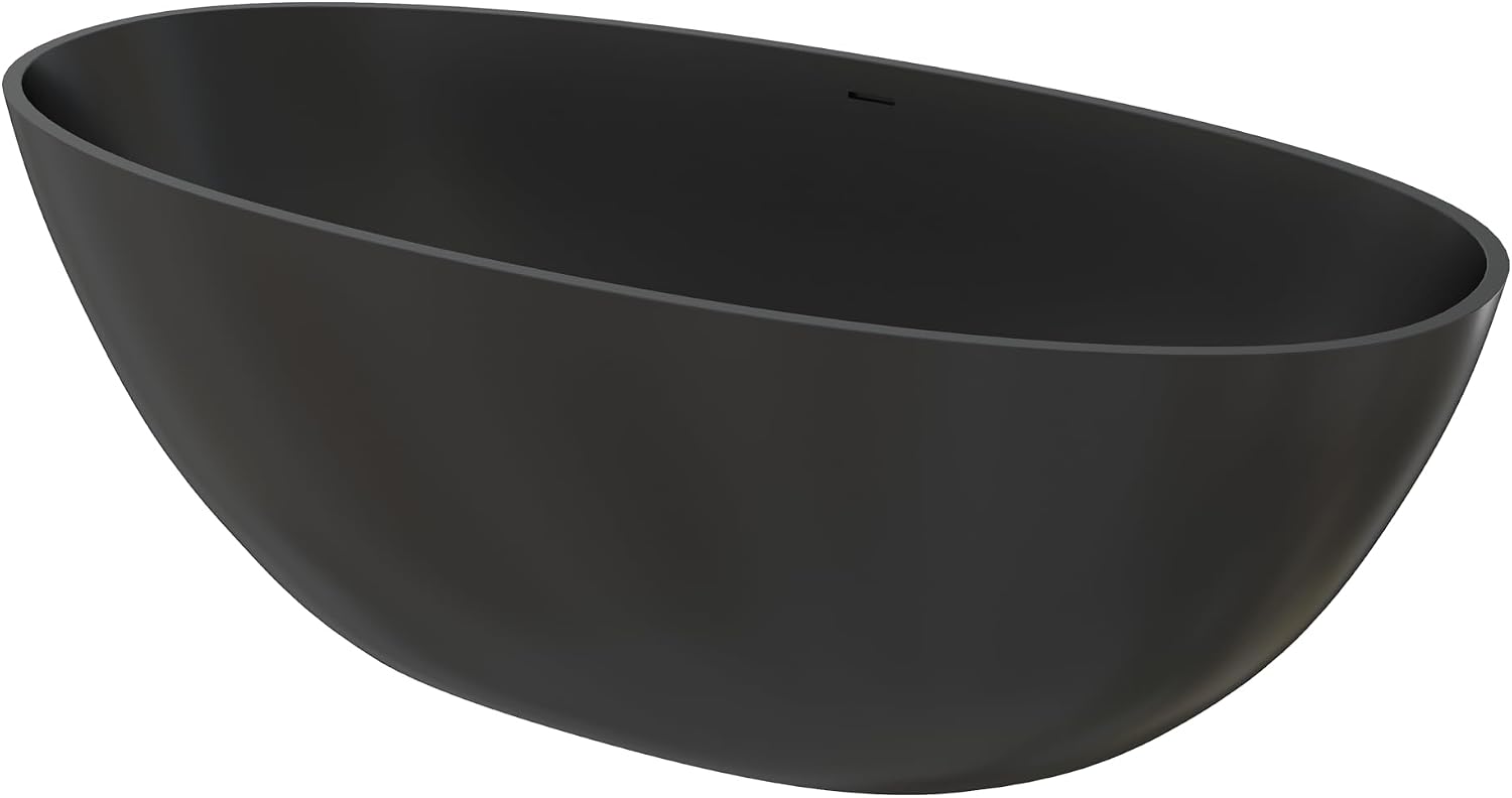 65'' Black Bathtub,Stone Resin Solid Surface Freestanding Bathtub, Modern Elegant Design Soaking Stand Alone Tub, Matte Black, Drain and Overflow Included
