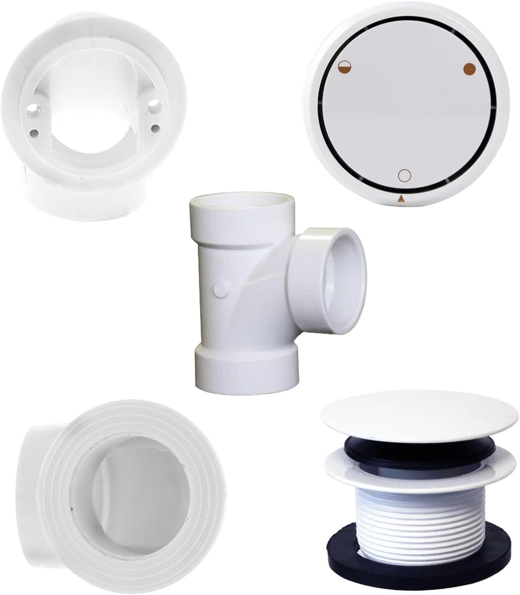 Westbrass D493244CHM-12-50 Bath Waste & Overflow Assembly with Patented Deep Soak Faceplate Cover and Tip-Toe Drain Plug - SCH. 40 PVC, Powder Coat White (12-Pack)