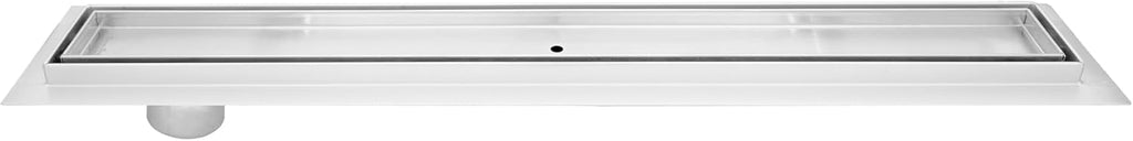 304 Side Outlet Linear Offset Shower Drain Brushed Nickel Long Shower Drain Kit Hair Catcher Strainer Grate Cover Bathroom Floor Insert (16 Inch, Tile in Design)