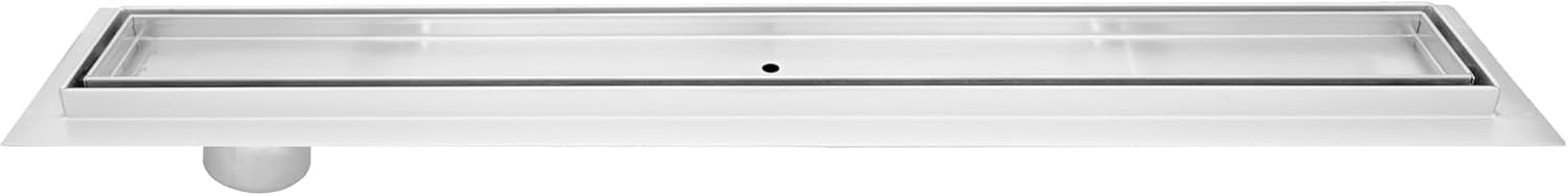 304 Side Outlet Linear Offset Shower Drain Brushed Nickel Long Shower Drain Kit Hair Catcher Strainer Grate Cover Bathroom Floor Insert (16 Inch, Tile in Design)
