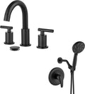 gotonovo Black 3 Hole 2 Handles Lavatory Basin Bathroom Sink Faucet with Single-Handle Shower Faucet Set Shower Kit with Valve Shower Head and Handle Set Shower Trim Kit