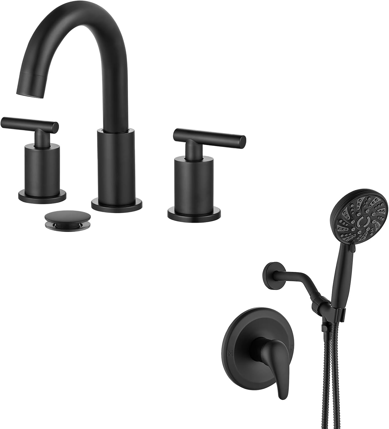 gotonovo Black 3 Hole 2 Handles Lavatory Basin Bathroom Sink Faucet with Single-Handle Shower Faucet Set Shower Kit with Valve Shower Head and Handle Set Shower Trim Kit