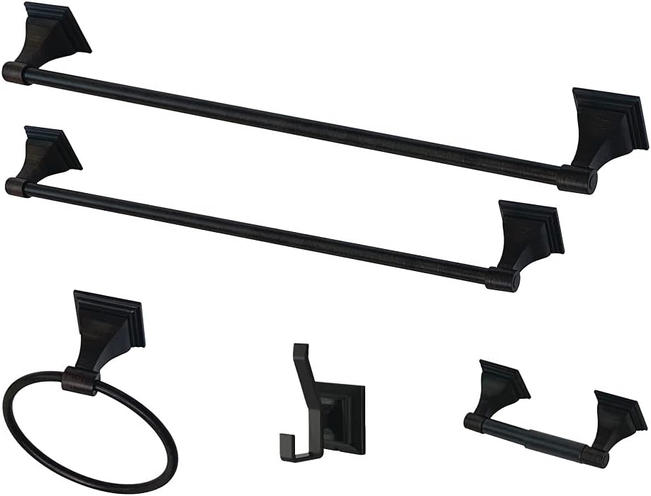 Kingston Brass BAHK61212478K Monarch 5-Piece 18-Inch and 24-Inch Towel Bars Bathroom Accessory Set in Matte Black