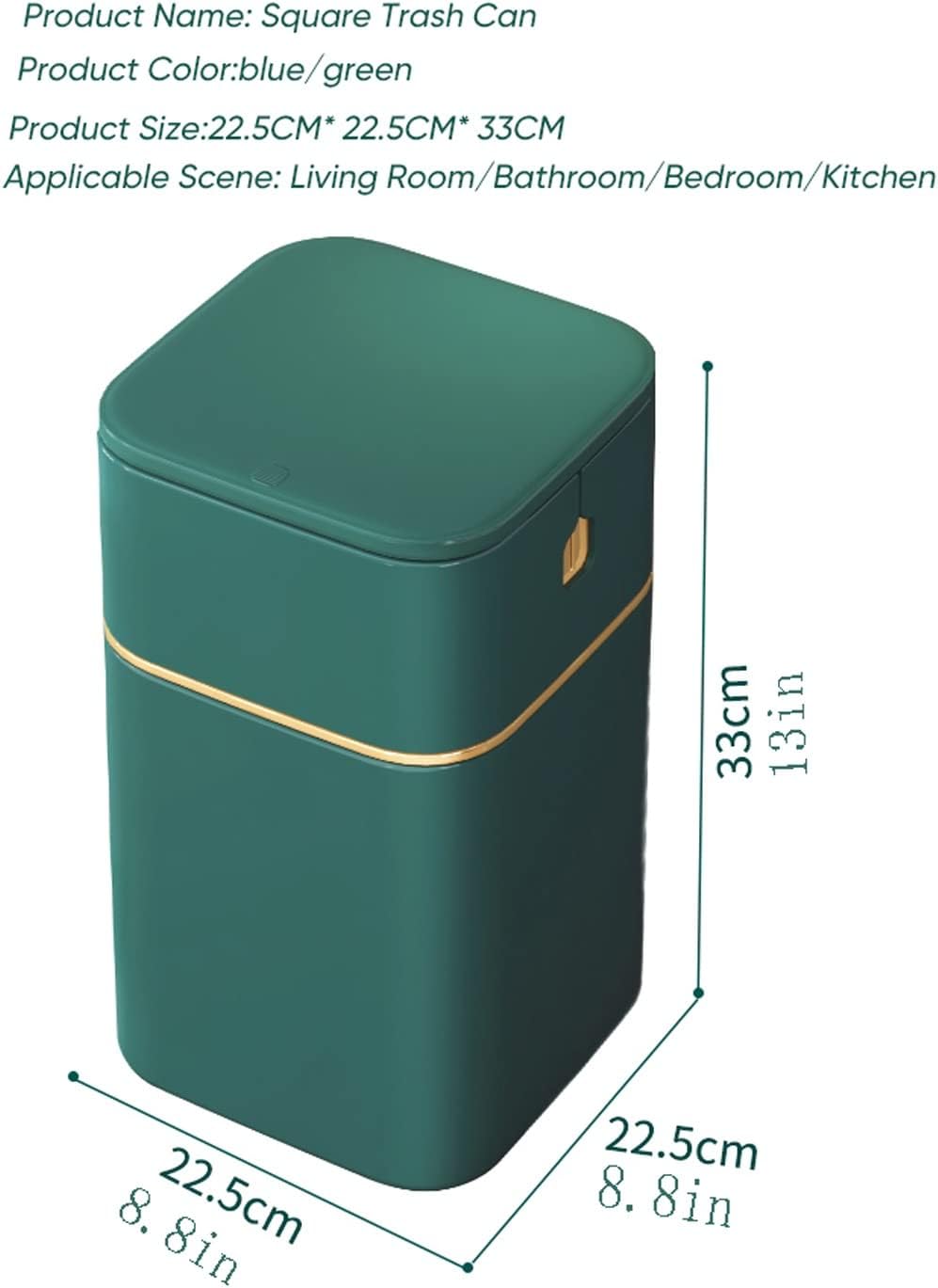 HIHELO Trash Bin Trash Can,Nordic Style Seal Press for Kitchen Bathroom Office Storage Bucket Dustbins Accessories with Lid Garbage Deep Green Deep Blue 15L Kitchen Trash Can (Color : Deep Blue)