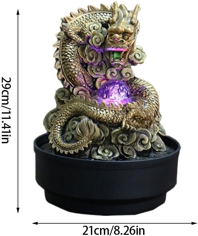 GUERNSEY Tabletop Fountain Lucky Dragon Water Ornaments Resin Living Room Home Desktop Small Fountain Restaurant Desktop Decoration Indoor Fountain