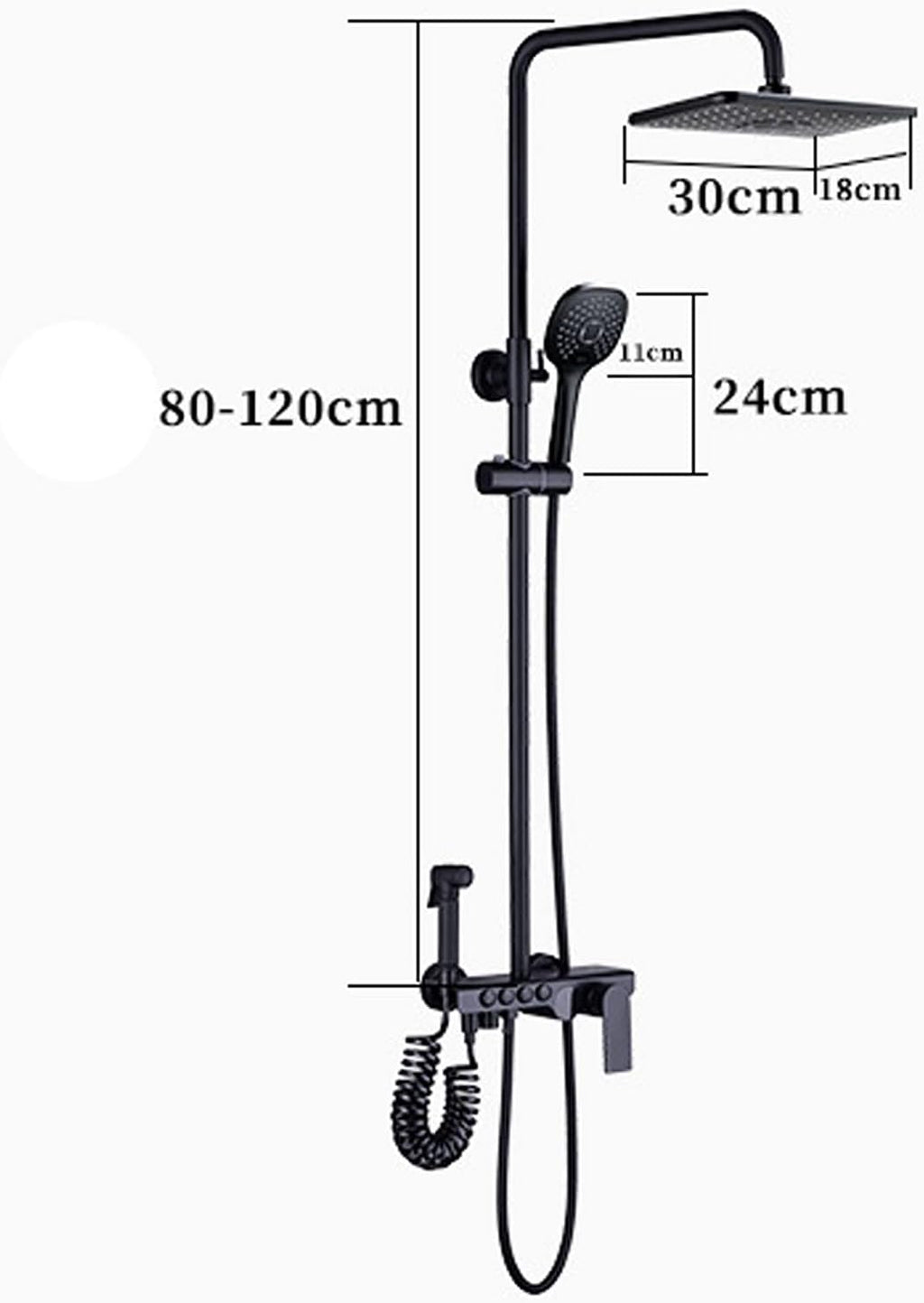 Rain Shower System Complete for Bathroom, Wall Mount Adjustable Shower Faucets Sets with Bath Filler and Bidet Faucets, Rainfall Shower Head and 3 Function Handheld Shower (Color : Black)