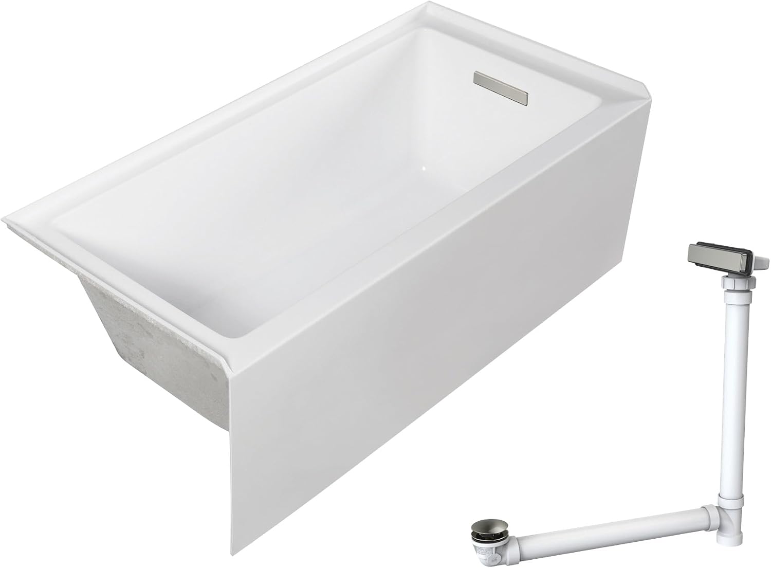 Transolid Unity 60 x 30 x 20-1/4 in. Acrylic Alcove Bathtub with Right-Hand Drain, White/Brushed Nickel