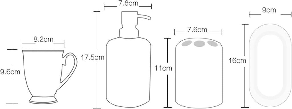 Bathroom Accessories Set 5 Piece Modern Ceramic Bathroom Accessory Set with Soap Dispenser, Tumbler Toothbrush Holder Dish 4pcs Victorian Decor(D)