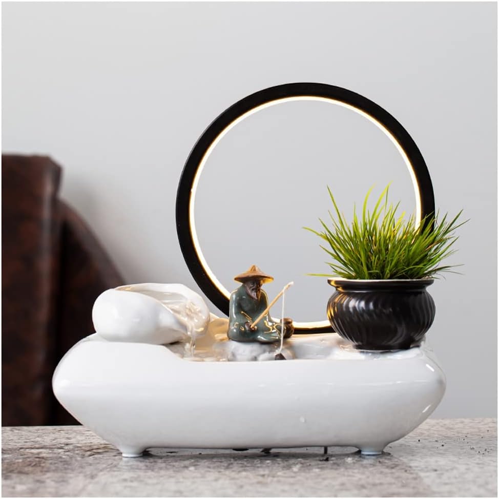 HIHELO Tabletop Fountain Tabletop Fountain Creative Living Room Ceramic Flowing Water Ornament Office Desktop Circulating Water Fountain Waterscape Indoor Fountain (Color : B)
