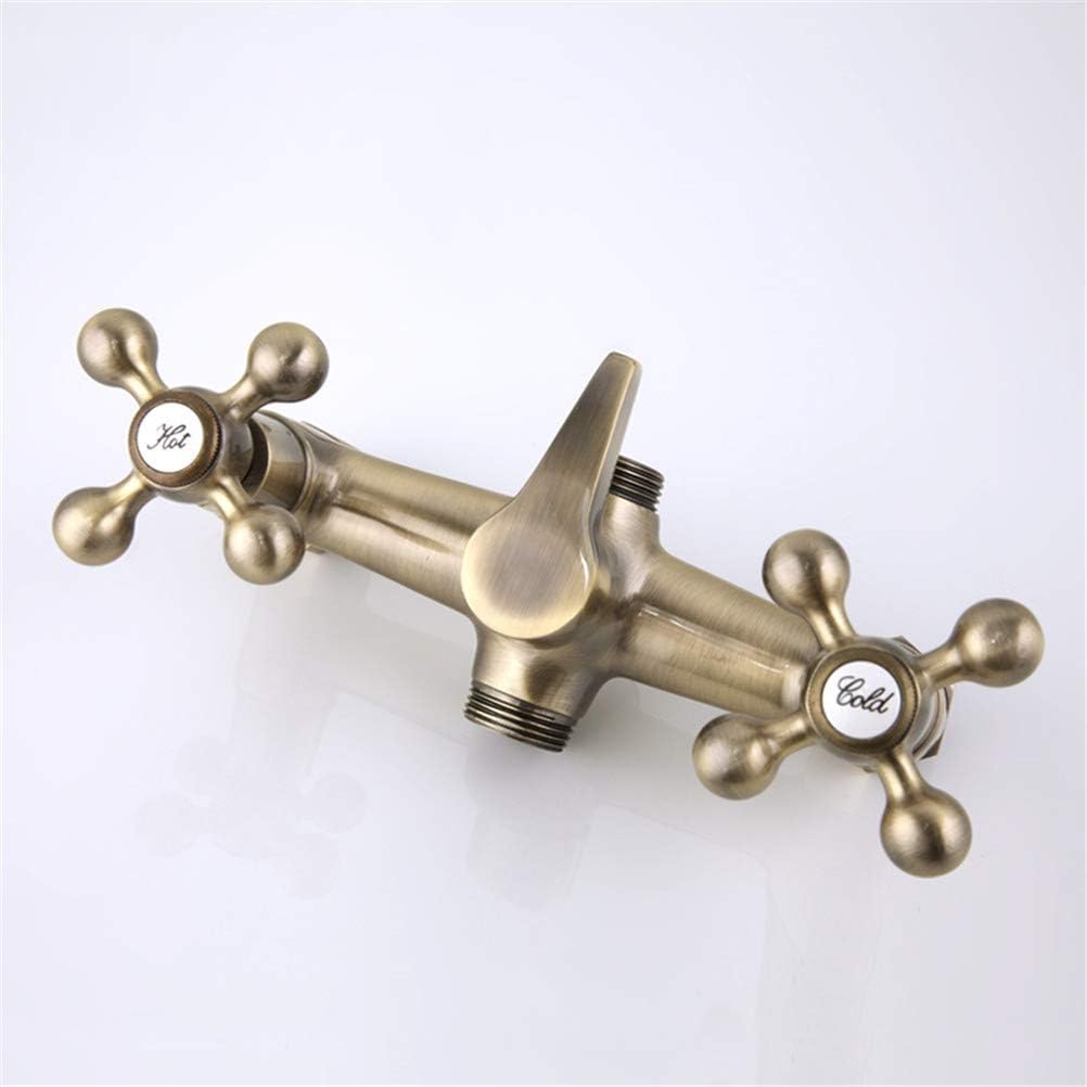Wall Mounted Bathtub Faucet Antique Brass Shower Set Head and Hand Shower Bathroom Double Handle Dual Hole Shower Faucet with 36cm Nose