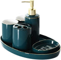 Kitchen Soap Dispenser Dark Blue Gold Edge Ceramic Bathroom Accessories Supplies Six-piece Set Containing Soap Dispenser Mouthwash Cup Toothbrush Holder Soap Box and Tray Countertop Soap Dispensers