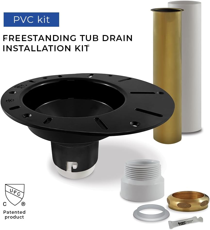 Freestanding Tub Drain Kit, Bathtub Drain Rough-in Kit with PVC Adapter and Brass Tailpipe, Compatible with Floor-Mounted Freestanding Bathtubs
