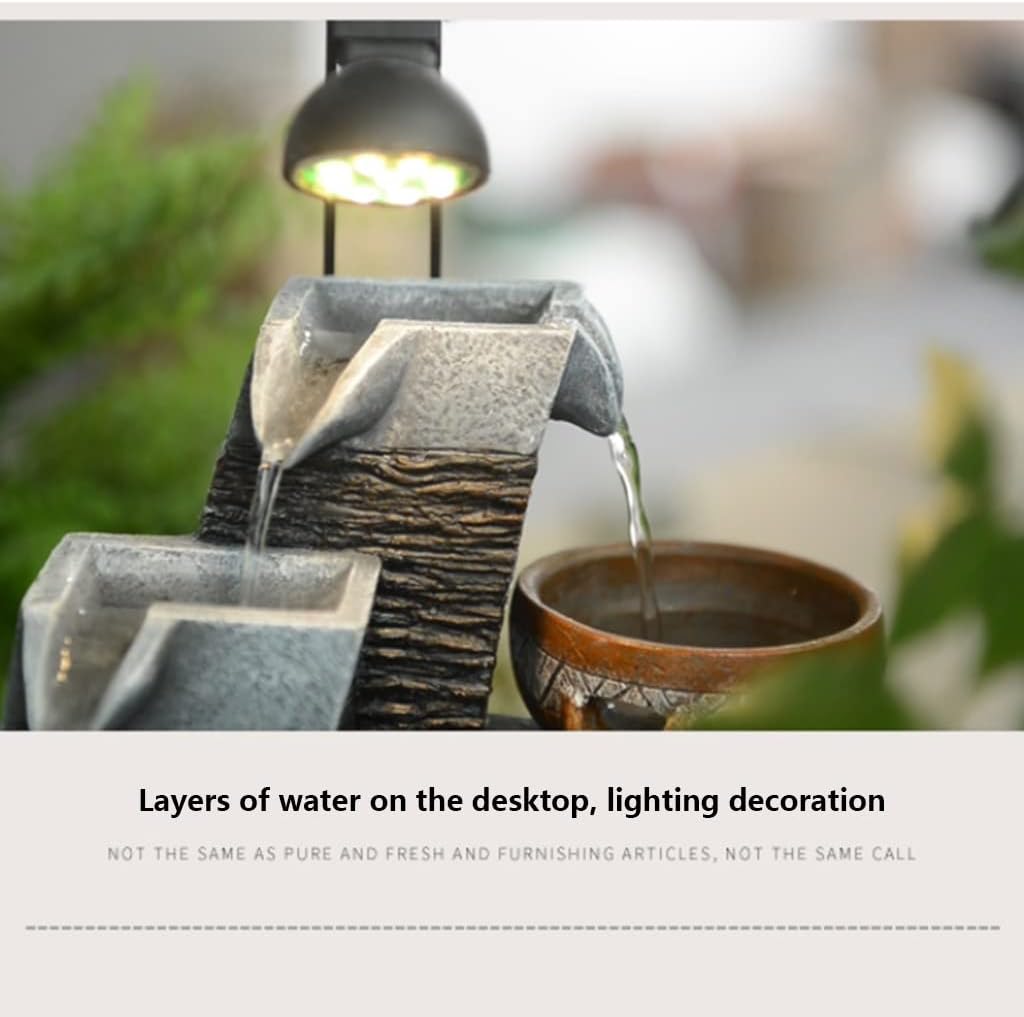 Tabletop Fountain Microscape Tabletop Fountain with Lights Desktop Fountain Ornaments Tabletop Waterfall Recirculating Flowing Water Office Ornamental (Size : 16.5' with Ceiling Light)