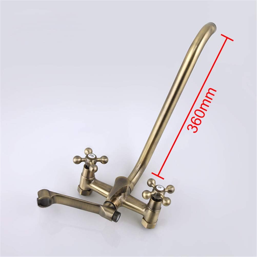 Wall Mounted Bathtub Faucet Antique Brass Shower Set Head and Hand Shower Bathroom Double Handle Dual Hole Shower Faucet with 36cm Nose
