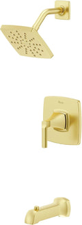 Pfister Vaneri Tub and Shower Faucet Set with Valve Single Handle Brushed Gold Finish Complete Trim Kit Push Button Diverter WaterSense Certified Bathroom Fixtures 8P8WS2VRISBG