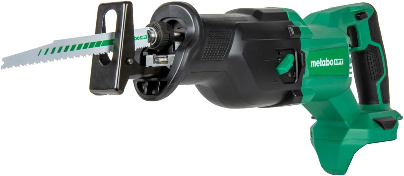 Metabo HPT 18V MultiVolt Cordless Reciprocating Saw, Orbital Cut Mode, 36% Less Vibration, 1-1/8' Stroke Length, 3,000 SPM, LED Light, Tool Body Only, CR18DBQ4