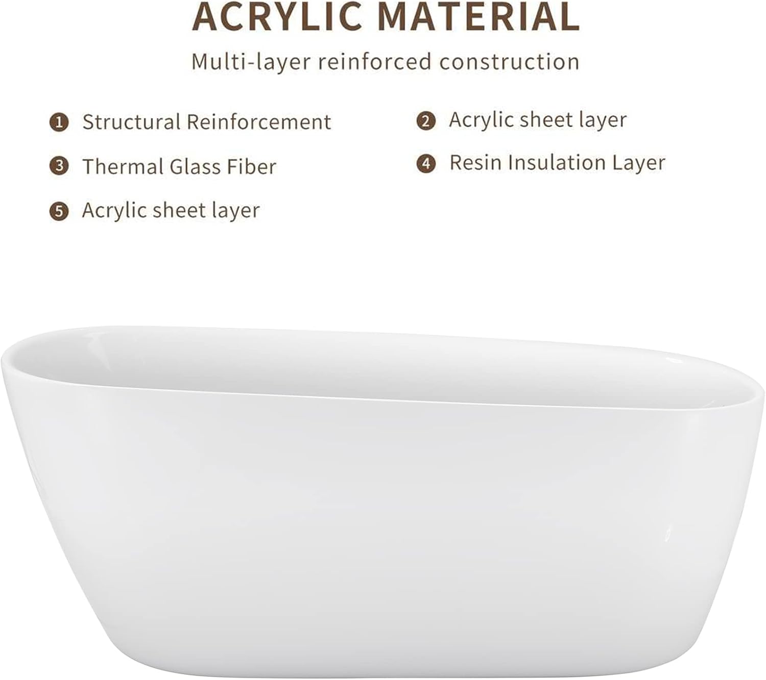 59' Acrylic Freestanding Bathtub, Single Slipper Free Standing Tub, Soaking Tub with Integrated Slotted Overflow, Toe-Tap Chrome Drain, cUPC Certified, Glossy White