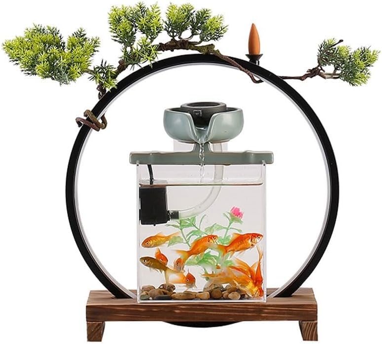 GUERNSEY Tabletop Fountain Tabletop Fountains Chinese-Style Simple Fish Tank Water Ornaments Indoor Circulating Water Desktop Fountain Ornaments Desktop Art Indoor Fountain