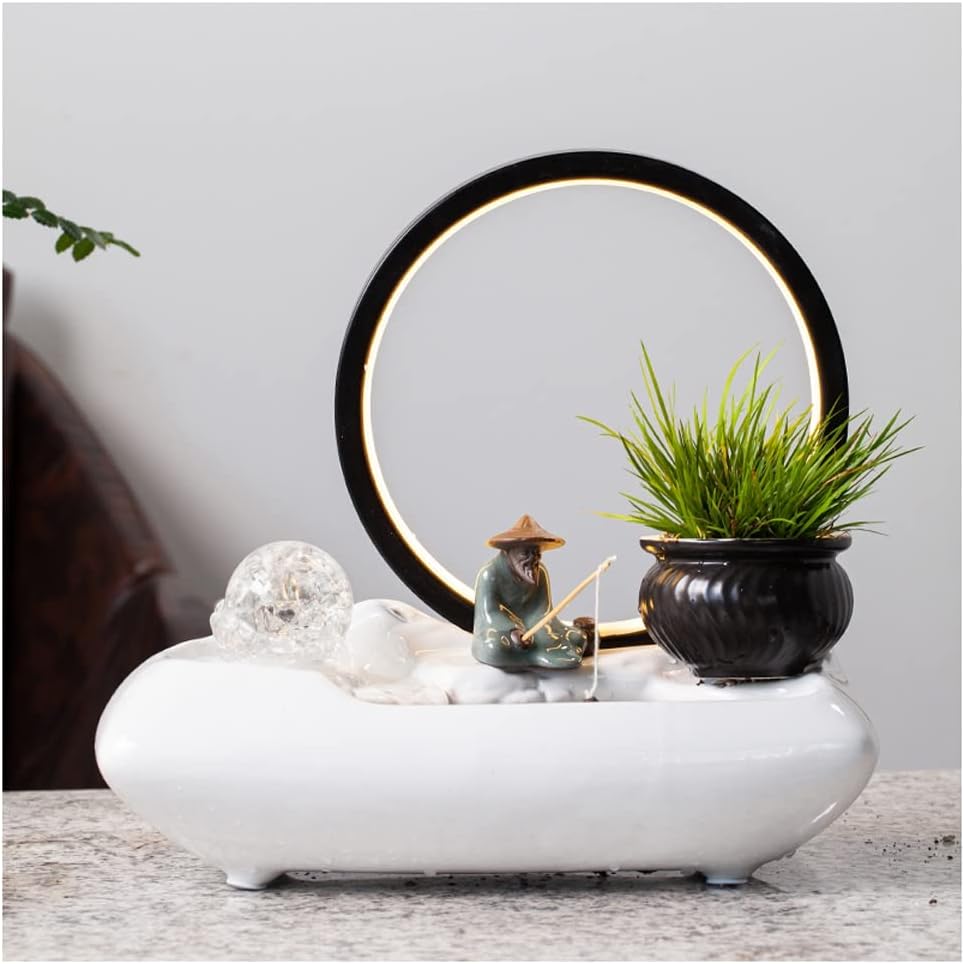 HIHELO Tabletop Fountain Tabletop Fountain Creative Living Room Ceramic Flowing Water Ornament Office Desktop Circulating Water Fountain Waterscape Indoor Fountain (Color : A)