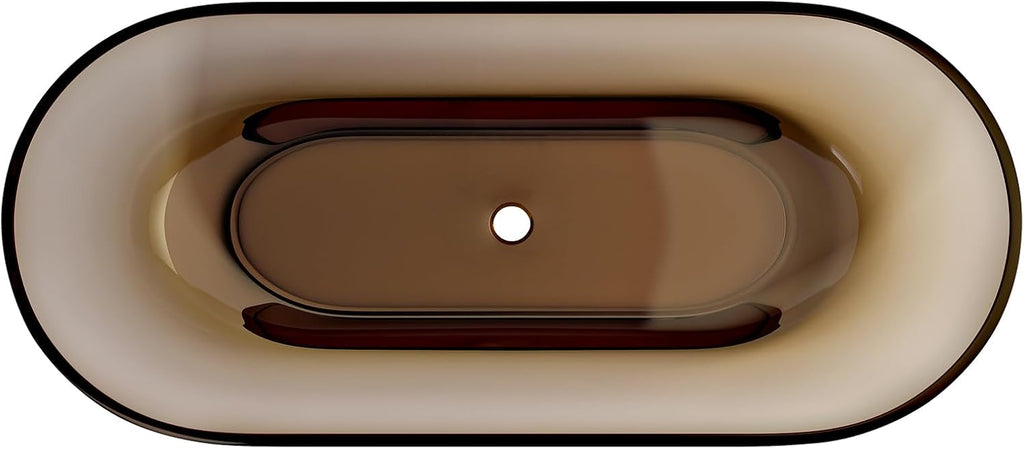 69'' Resin Soaking Bathtub Transparent Oval Freestanding Tub Deep Soaking Bathtub Modern Tubs with Overflow and Pop-up Drain in Brown