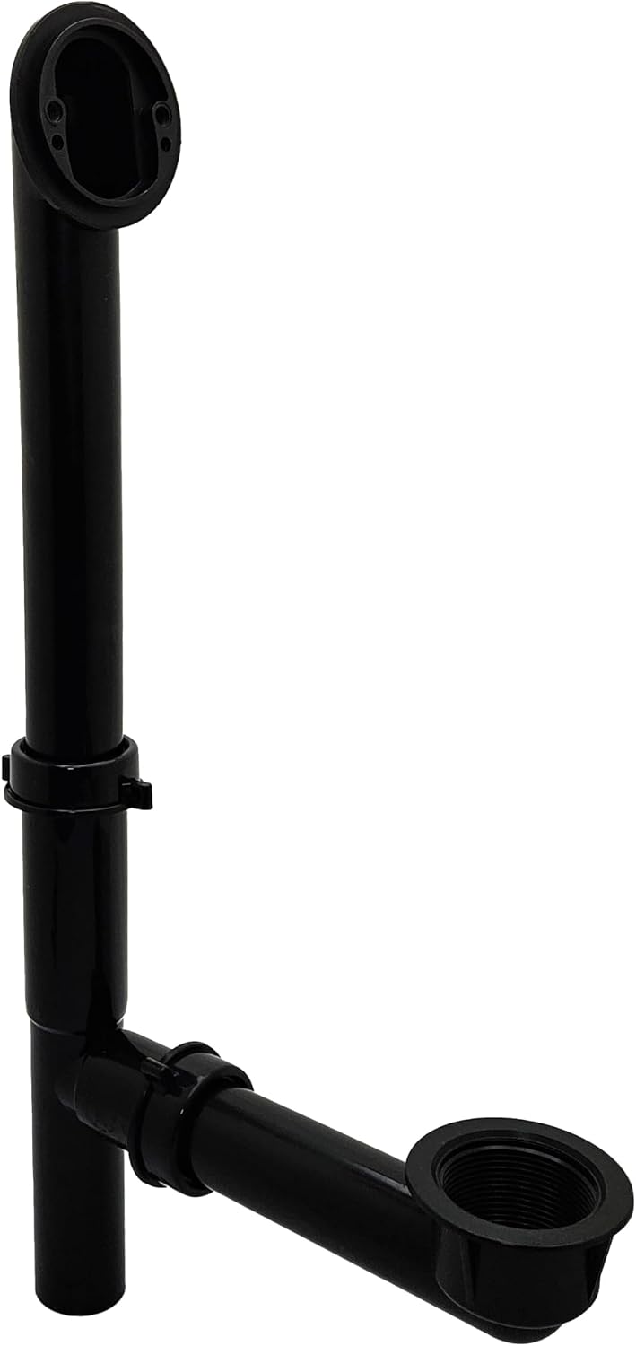 Westbrass 593144-12-01 14' Black Poly Tubular Bathtub Waste & Overflow Assembly with Tip-Toe Drain Plug and 2-Hole Faceplate, Polished Brass (12-Pack)