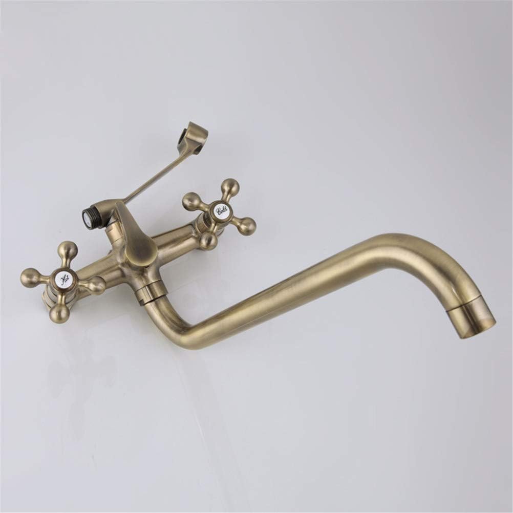 Wall Mounted Bathtub Faucet Antique Brass Shower Set Head and Hand Shower Bathroom Double Handle Dual Hole Shower Faucet with 36cm Nose