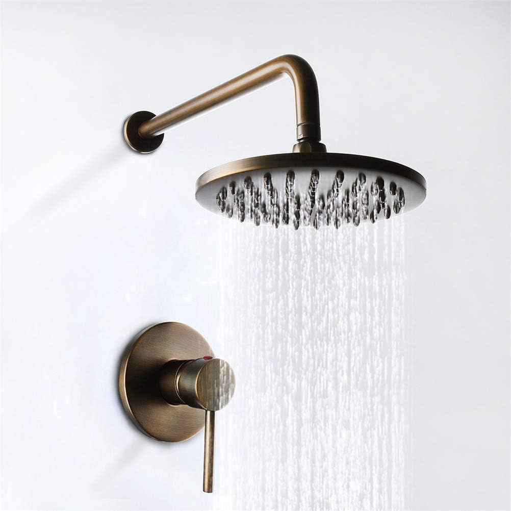 Shower Faucet Set Wall Mounted Antique Luxury Brass Shower System Ceramic Valve Bath Shower Mixer Taps Single Handle Three Holes Include Rainfall Shower Head