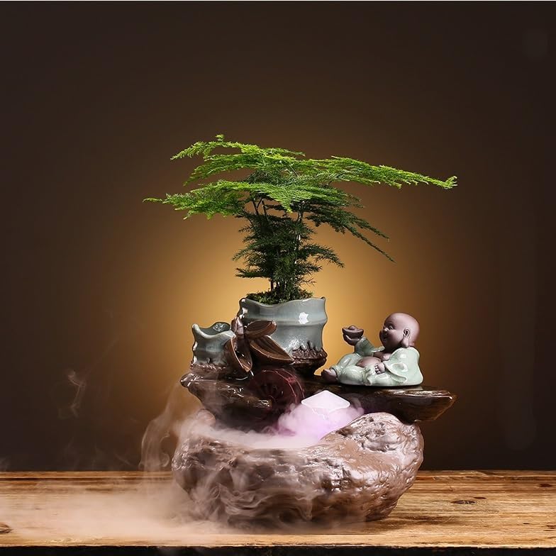 GUERNSEY Tabletop Fountain Tabletop Fountain Chinese Ceramic Water Fountain Feng Shui Wheel Ornaments Home Living Room Humidification Accessories Indoor Fountain