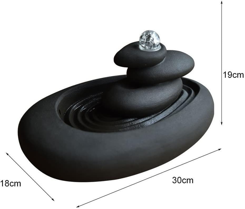 HIHELO Desktop Fountain Casual Tabletop Fountain Ceramic Zen 3 Tier Stone Mountain Fountain Home Ceramic Decor Crafts, Black Water Fountain Outdoor