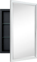 TEHOME Chrome Recessed Bathroom Medicine Cabinet with Mirror Squared Cornered Rectangle Metal Framed Medicine Cabinet with Beveled Mirror 16x24''